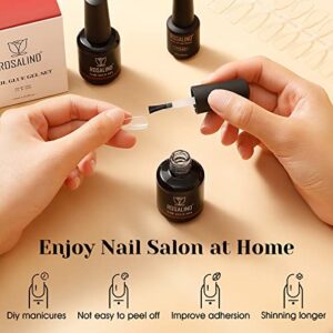 ROSALIND 2PCS Nail Glue Gel for Nail Tips, Super Strong Fake Nails Nail Glue Gel for Easy and Fast Nail Extension Gel Brush on Nail Glue, Adhesive Bond for Press on Nails 15ML Curing Needed