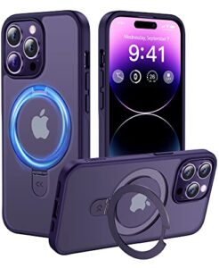 casekoo for iphone 14 pro case with magnetic invisible stand [military drop protection] [compatible with magsafe] shockproof slim translucent matte ring holder phone case men women 6.1 inch, purple