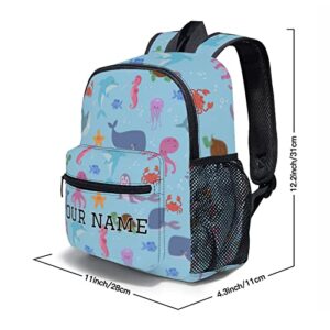 wnlnfdp Custom Backpack for Girl Boy, Personalized Backpacks whit Name, Customized Ocean World Bookbag for Gift, Casual Travel Laptop Backpack -12in