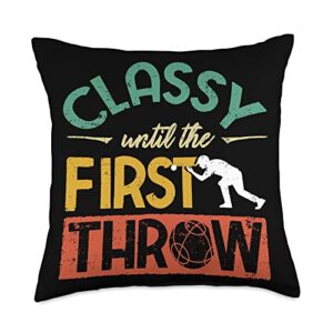 boules - lawn bowls bocce ball sports designs ball player boules bocce funny quote throw pillow, 18x18, multicolor