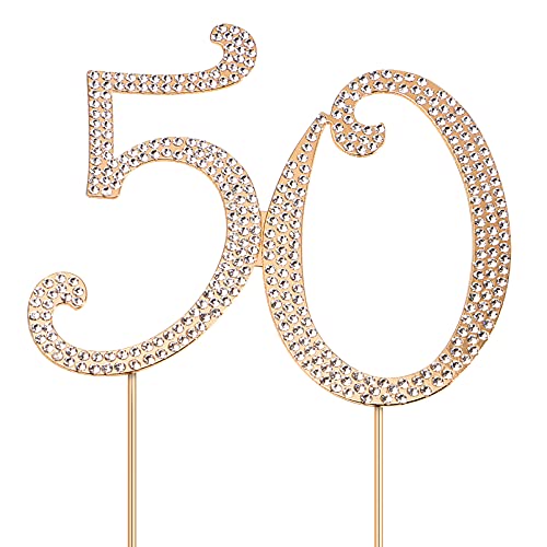 Toddmomy 50 Gold 50th Anniversary Bling Rhinestone 50th Birthday Crystal Cake Decoration