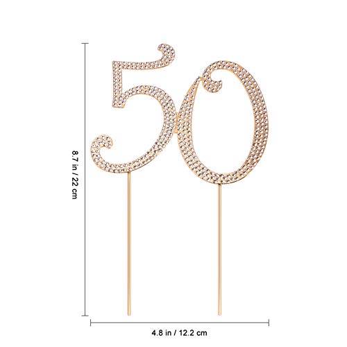 Toddmomy 50 Gold 50th Anniversary Bling Rhinestone 50th Birthday Crystal Cake Decoration