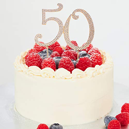 Toddmomy 50 Gold 50th Anniversary Bling Rhinestone 50th Birthday Crystal Cake Decoration