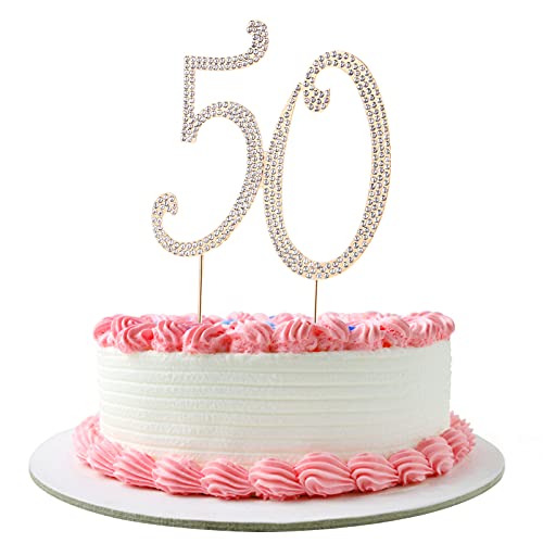 Toddmomy 50 Gold 50th Anniversary Bling Rhinestone 50th Birthday Crystal Cake Decoration