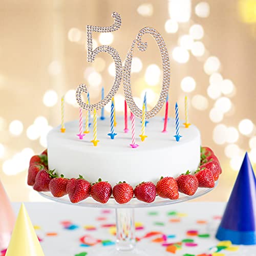 Toddmomy 50 Gold 50th Anniversary Bling Rhinestone 50th Birthday Crystal Cake Decoration