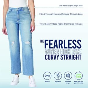 WallFlower Women's Size Fearless Curvy Straight Denim Super High-Rise Insta Vintage Juniors Jeans (Standard, Alpine, 18 Plus