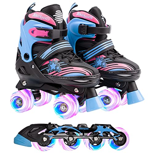 Xino Sports 2 in 1 Combo, Kids Roller Skates and Roller Blades - Interchangeable Light Up Skates for Kids Ages 6-12 with LED Wheel Lights, Inline Skates for Girls & Boys, Adjustable Roller Blades