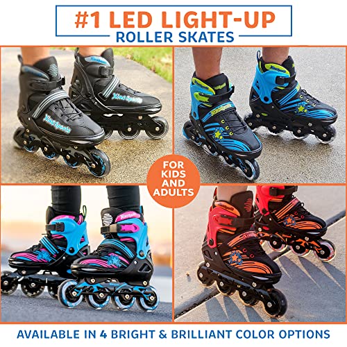 Xino Sports 2 in 1 Combo, Kids Roller Skates and Roller Blades - Interchangeable Light Up Skates for Kids Ages 6-12 with LED Wheel Lights, Inline Skates for Girls & Boys, Adjustable Roller Blades