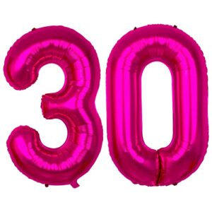 giant, 40 inch 30 balloon number - hot pink 30th birthday decorations for women | 30 number foil mylar balloons, 30th birthday balloons gift | 30 year decor anniversary party supplies gift