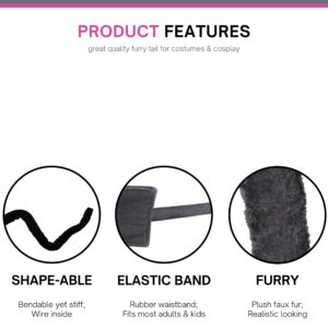4E's Novelty Cat Tail Costume Accesories, 25" Furry Black Tail for Furry Costume, Cosplay, Halloween Cat Costume Adult Women & Kids Girls