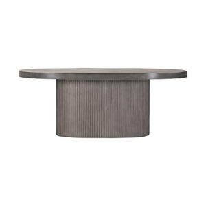 armen living wave indoor outdoor modern oval fluted pedestal dining table, grey brushed concrete