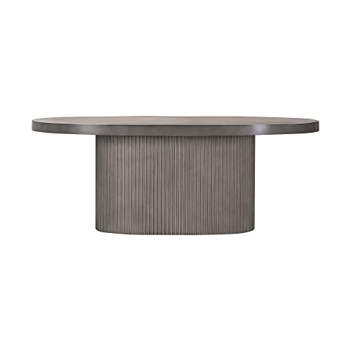 Armen Living Wave Indoor Outdoor Modern Oval Fluted Pedestal Dining Table, Grey Brushed Concrete