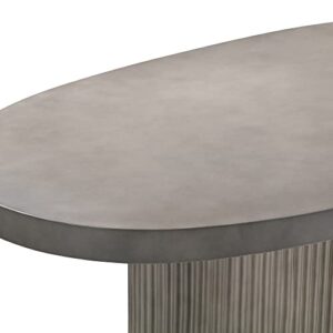 Armen Living Wave Indoor Outdoor Modern Oval Fluted Pedestal Dining Table, Grey Brushed Concrete