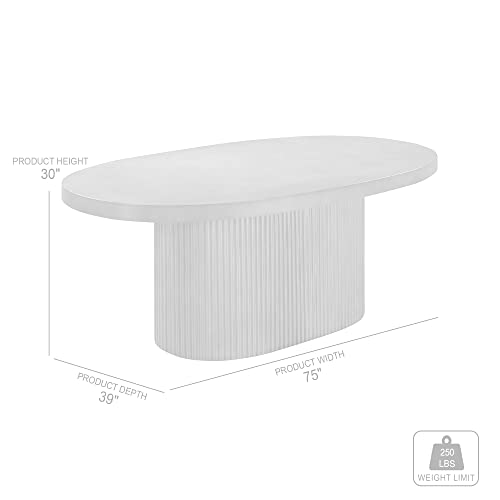 Armen Living Wave Indoor Outdoor Modern Oval Fluted Pedestal Dining Table, Grey Brushed Concrete