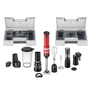 black+decker kitchen wand cordless immersion blender, 6 in 1 multi tool set, hand blender with charging dock, red (bckm1016ks06)