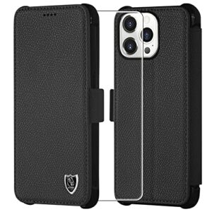 pytwopy wallet case for iphone 14 pro max 5g [credit card holder],[rfid blocking],shockproof leather flip phone case with screen protector magnetic clasp kickstand protective cover,black