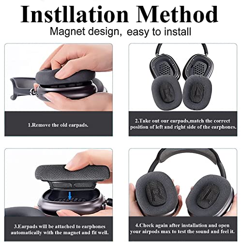 Replacement Ear Pads for AirPods Max Headphone Breathable Mesh Fabric Earpads Covers Easy to Install with Magnet Ear Pads Earmuff Repair Part(Dark Grey)