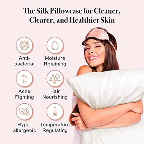 Sillo Silk Pillowcases for Hair and Skin – Anti Acne Pillow Case, Acne Pillowcase, Real Silk Pillowcase, Mulberry Silk Pillowcase Set of 2 with Wash Bag (Queen, Ivory White)