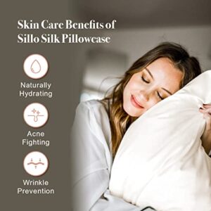 Sillo Silk Pillowcases for Hair and Skin – Anti Acne Pillow Case, Acne Pillowcase, Real Silk Pillowcase, Mulberry Silk Pillowcase Set of 2 with Wash Bag (Queen, Ivory White)