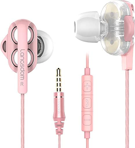 Earphones Wired in Ear Noise CANCELING with MICPHONE Crystal Clear Soun Compatible with Android MP3/MP4 (Rose Pink)