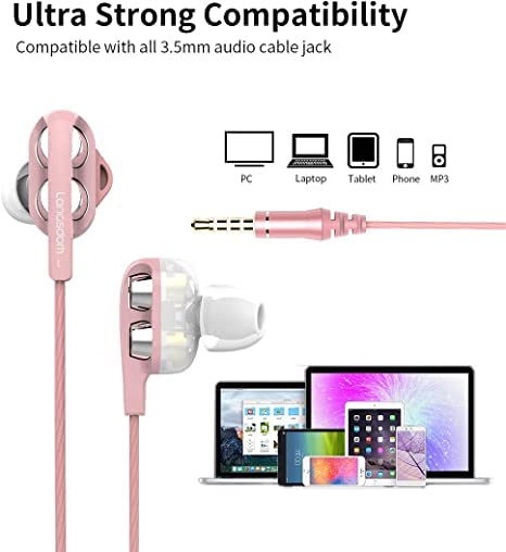 Earphones Wired in Ear Noise CANCELING with MICPHONE Crystal Clear Soun Compatible with Android MP3/MP4 (Rose Pink)