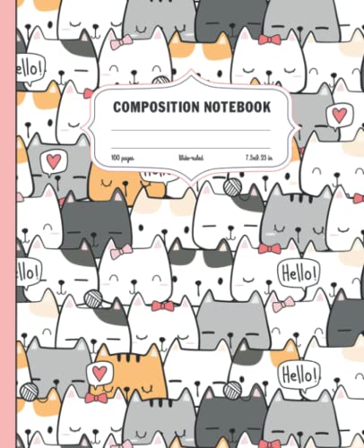 Kitten Composition Notebook: Adorable Little Cats Notebook Gift with 100 Pages Wide Ruled Lined White Paper 7.5x9.25 in | Notebook Journal for Teen, Kids, Students and Adults.