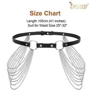 JASGOOD Punk Waist Chain Belt Black Leather Layered Belly Body Waist Chains Nightclub Rave Body Chain Belt for Women Girls (Black, Suit for Waist Size: 25"-32")