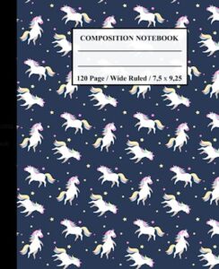unicorn composition notebook: school supplies student teacher daily creative writing journal | wide ruled notebook paper (purple cover with cute unicorn pattern)