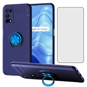 asuwish phone case for oppo realme 7 pro with tempered glass screen protector cover and cell accessories stand kickstand ring holder soft tpu silicone rubber protective realme7 7pro women men blue