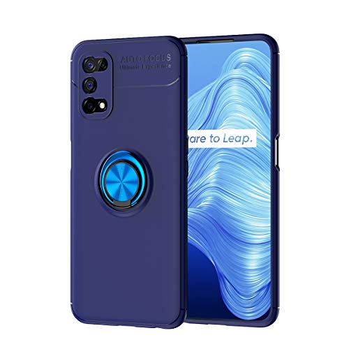 Asuwish Phone Case for Oppo Realme 7 Pro with Tempered Glass Screen Protector Cover and Cell Accessories Stand Kickstand Ring Holder Soft TPU Silicone Rubber Protective Realme7 7Pro Women Men Blue