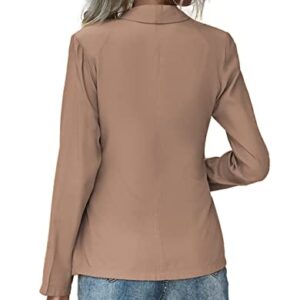 LYANER Women's V Neck Blazer Jacket Self Tie Knot Long Sleeve Elegant Workwear Blouse Khaki Small