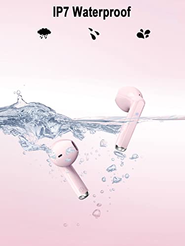 GCBIG Wireless Earbud, Bluetooth 5.3 Headphones with 4 ENC Mics, Wireless Headphones in Ear with 25H Playtime Noise Cancelling, IP7 Waterproof Bluetooth Earphones HiFi for Android iOS, USB C, Pink