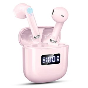 gcbig wireless earbud, bluetooth 5.3 headphones with 4 enc mics, wireless headphones in ear with 25h playtime noise cancelling, ip7 waterproof bluetooth earphones hifi for android ios, usb c, pink