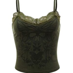 SOLY HUX Women's Y2k Gothic Lace Trim Cami Crop Top Sleeveless Sexy Tank Tops Camisole Clubwear Outfit Solid Green L