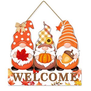fall welcome door sign decor, gnomes fall hanging sign thanksgiving wooden signs decorative wall plaque, rustic front door yard farmhouse home autumn harvest decorations