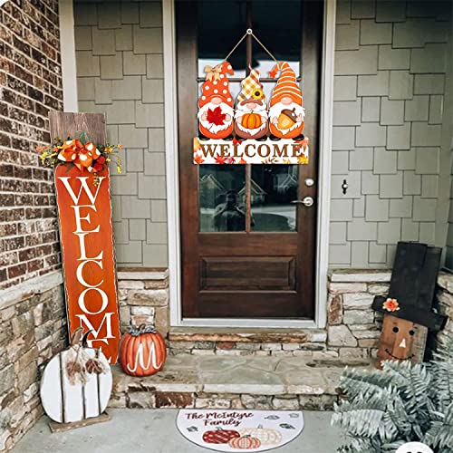 Fall Welcome Door Sign Decor, Gnomes Fall Hanging Sign Thanksgiving Wooden Signs Decorative Wall Plaque, Rustic Front Door Yard Farmhouse Home Autumn Harvest Decorations