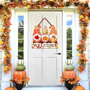 Fall Welcome Door Sign Decor, Gnomes Fall Hanging Sign Thanksgiving Wooden Signs Decorative Wall Plaque, Rustic Front Door Yard Farmhouse Home Autumn Harvest Decorations