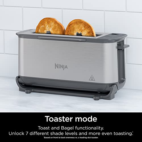 Ninja ST100 Foodi 2-in-1 Flip Toaster, 2-Slice Capacity, Compact Toaster Oven, Snack Maker, 1500 Watts, Stainless Steel