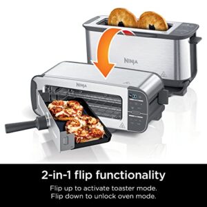 Ninja ST100 Foodi 2-in-1 Flip Toaster, 2-Slice Capacity, Compact Toaster Oven, Snack Maker, 1500 Watts, Stainless Steel