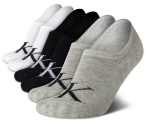 calvin klein women's socks - comfort cuff sneaker liner (6 pack), size 4-10, grey logo assorted
