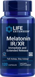 life extension melatonin ir/xr 120 capsules - immediate & 7 hour extended-release - night time supplement - supports staying asleep - non-gmo, gluten-free