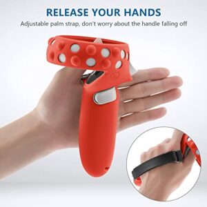 Compatible with Oculus Quest 2 Accessories, Silicone Face Cover, VR Shell Cover, Touch Controller Lengthening Grip Cover with Battery Opening Adjustable with Knuckle Straps Red