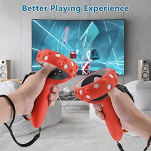 Compatible with Oculus Quest 2 Accessories, Silicone Face Cover, VR Shell Cover, Touch Controller Lengthening Grip Cover with Battery Opening Adjustable with Knuckle Straps Red