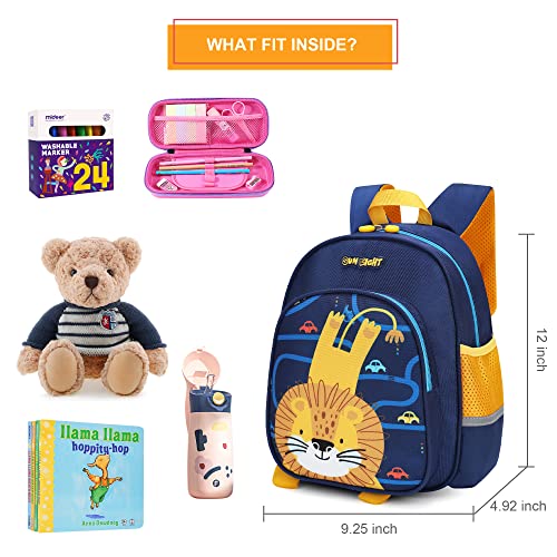 Otbjmbx Lion Toddler Backpack, 12 Inch Cute Cartoon Kindergarten Preschool Backpack Elementary School Backpack With Chest Strap, Durable Kids Backpack for School Boys Girls 1-6 Years Old (Yellow)