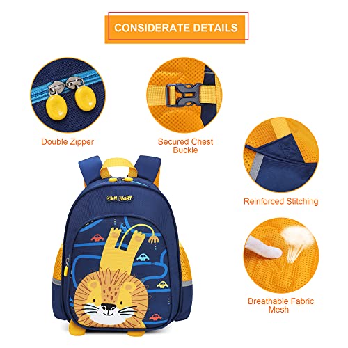 Otbjmbx Lion Toddler Backpack, 12 Inch Cute Cartoon Kindergarten Preschool Backpack Elementary School Backpack With Chest Strap, Durable Kids Backpack for School Boys Girls 1-6 Years Old (Yellow)