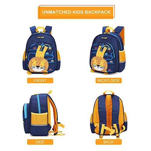 Otbjmbx Lion Toddler Backpack, 12 Inch Cute Cartoon Kindergarten Preschool Backpack Elementary School Backpack With Chest Strap, Durable Kids Backpack for School Boys Girls 1-6 Years Old (Yellow)