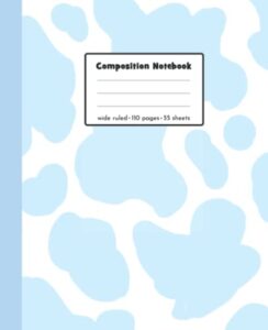 pastel composition notebook wide ruled: turquoise blue cow print note book | cute & aesthetic cartoon cowprint pattern for kids & teens | back to school stationery