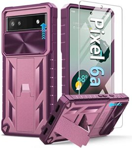 fntcase for google pixel 6a case: military drop proof protection rugged protective pixel 6a 5g cell phone cover with kickstand & slide | shockproof tpu matte textured hybrid bumper - pink purple