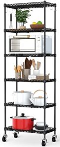 vkahaak 6-tier wire shelving unit, adjustable storage shelf with lockable wheels, large capacity metal shelves with stainless hook for garage kitchen pantry living room bathroom (22" x 12" x 65")