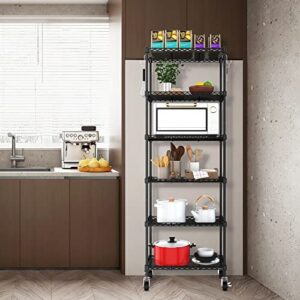 vkahaak 6-Tier Wire Shelving Unit, Adjustable Storage Shelf with Lockable Wheels, Large Capacity Metal Shelves with Stainless Hook for Garage Kitchen Pantry Living Room Bathroom (22" x 12" x 65")
